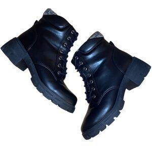 MILOCACA Utility Combat Platform Ankle Lace Up Side Zip Boots Black Size 10M